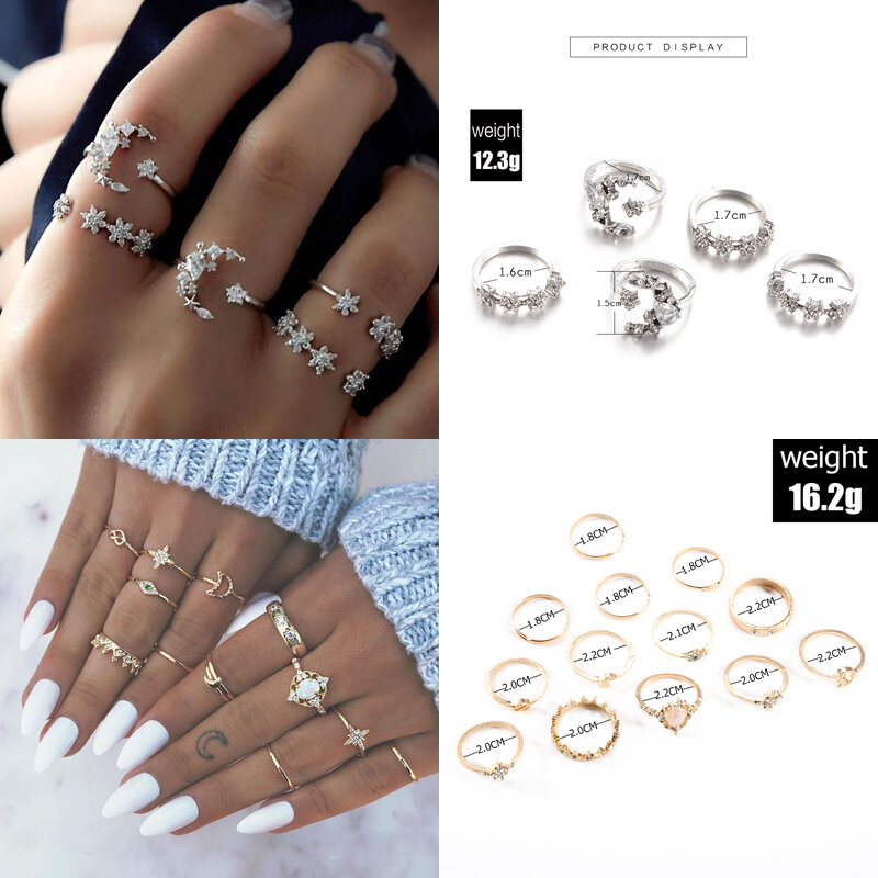 Conjunto de 30 estilos de anillos bohemios a la moda para mujer, sortijas geométricas de cristal para dedo, joyería Bohemia