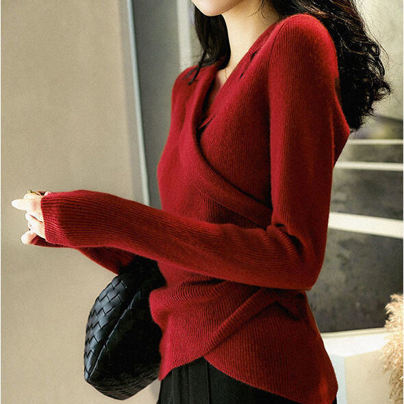 French wrapped knitted sweater pullover fashion year autumn and winter new ladies jacket  plus size knit pullover autumn