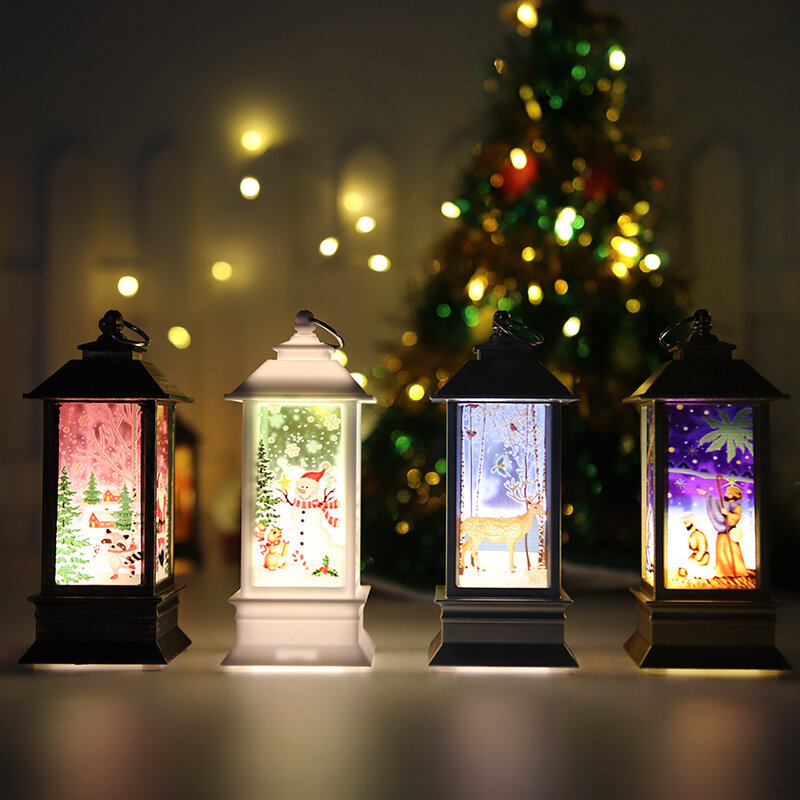 bronzo Osaladi Natale Babbo Natale 1 pc Set di 4 lanterne natalizie in stile vintage Plastica per Natale pupazzo di neve
