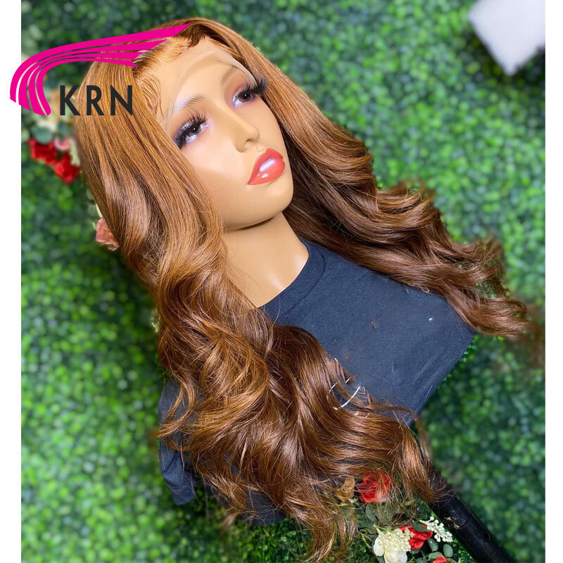 KRN-Peluca de cabello humano rizado para mujer, postizo de encaje frontal con pelo Boby brasileño, color rubio miel, resaltado, 13x4, 4x4