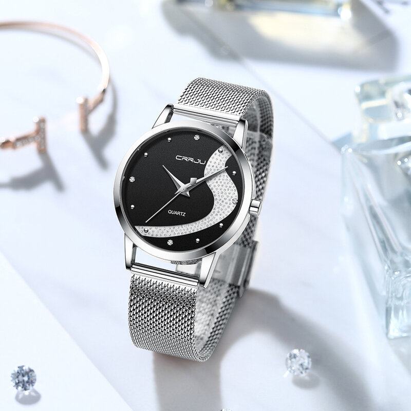 CRRJU orologio per donna Top Brand lusso quadrante via lattea Design da donna fascino orologio da polso moda squisita orologio al quarzo braccialetto