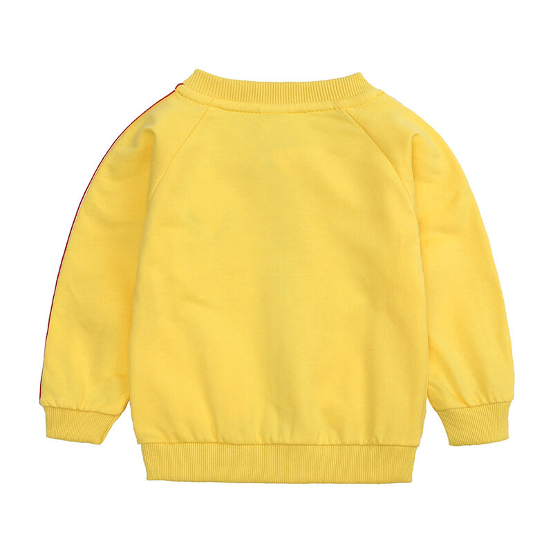 봄 가을 어린이 스웨터 스포츠 소년 유아 아기 소년 소녀 긴 소매 티셔츠 노란색 파란색 탑 코트 세트 의류