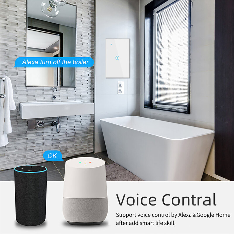 Interrupteur de chauffe-eau intelligent, Wifi 20a Tuya Standard EU/US/brésil minuterie commande vocale Alexa Google Home, verre de luxe