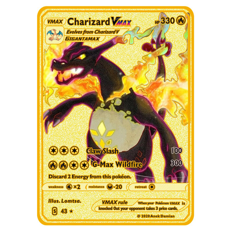 Carte Pokemon V en métal, Pikachu Charizard or Vmax, carte de collection de jeu pour enfants, jouet cadeau, nouvelle collection 2021