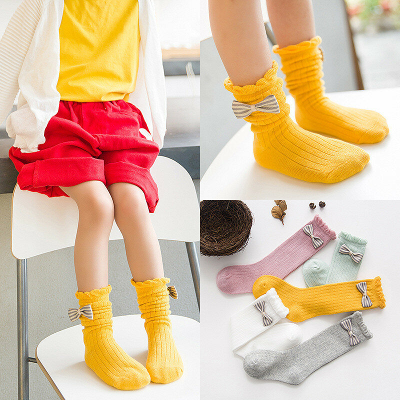 Antideslizante de los niños calcetines de algodón para niños otoño invierno Princess Calcetines-amarillo-2-4 