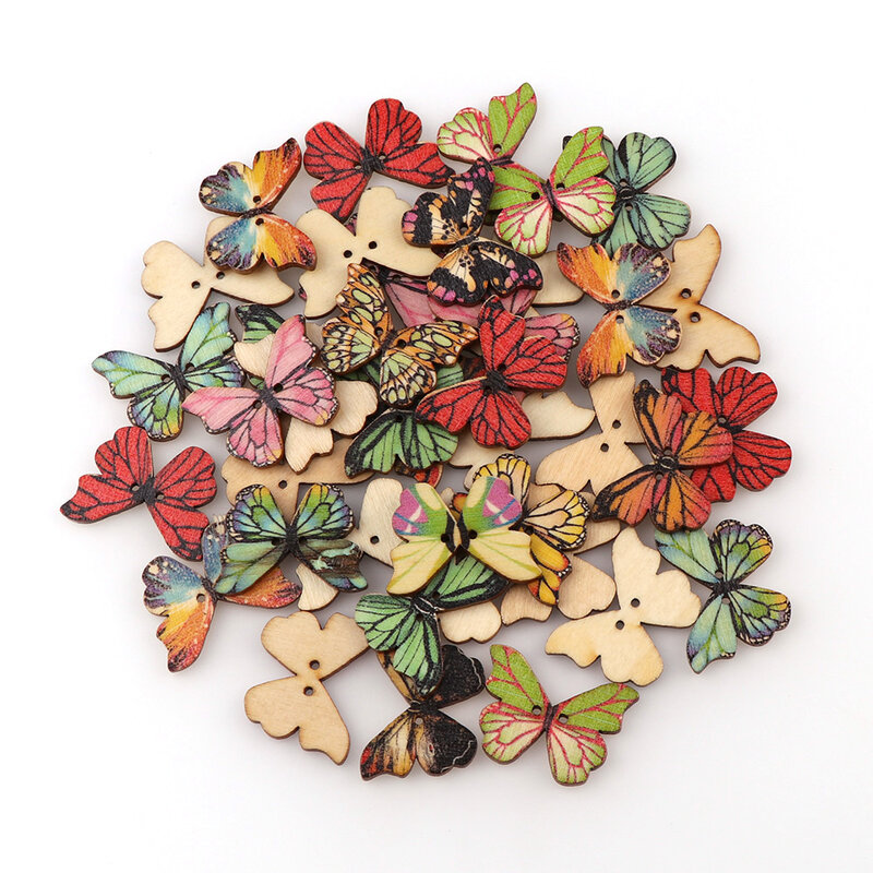 50pc 2 furos 3 tamanho colorido borboleta botões de madeira caber costura e scrapbooking botões de costura para artesanato diy misturado