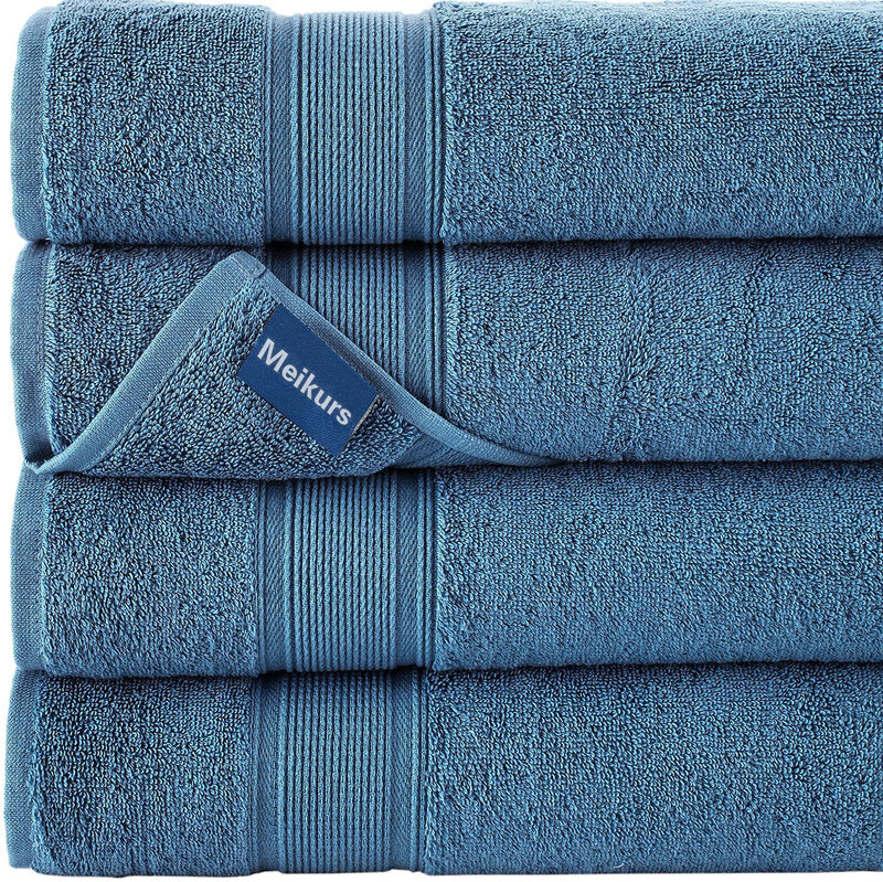 Meikurs Towels Light Blue Large Sized for Hotels, Home, SPA, Gym | 27" x 54" | Highly Absorbent and Soft Cotton Towel Set