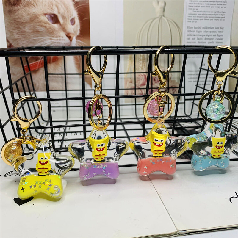 Five Pointed Star Acrylic Cute Rabbit Dog Horse Floating Doll Car Keychain Quicksand Keyring Trendy Bag Pendant Accessories Gift