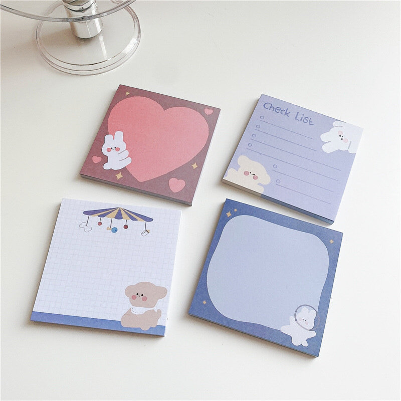 Cute Bear and Bunny Memo Pad Non-sticky Cartoon Notepad Tearable Memo