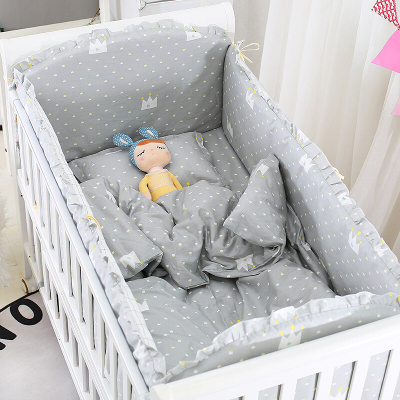 Komfortable Kinder Bettwäsche Neugeborenen Baby Bettwäsche Set 100% Baumwolle Krippe Bettwäsche Set Enthält Kinderbett Stoßstangen Bettlaken Dropshipping