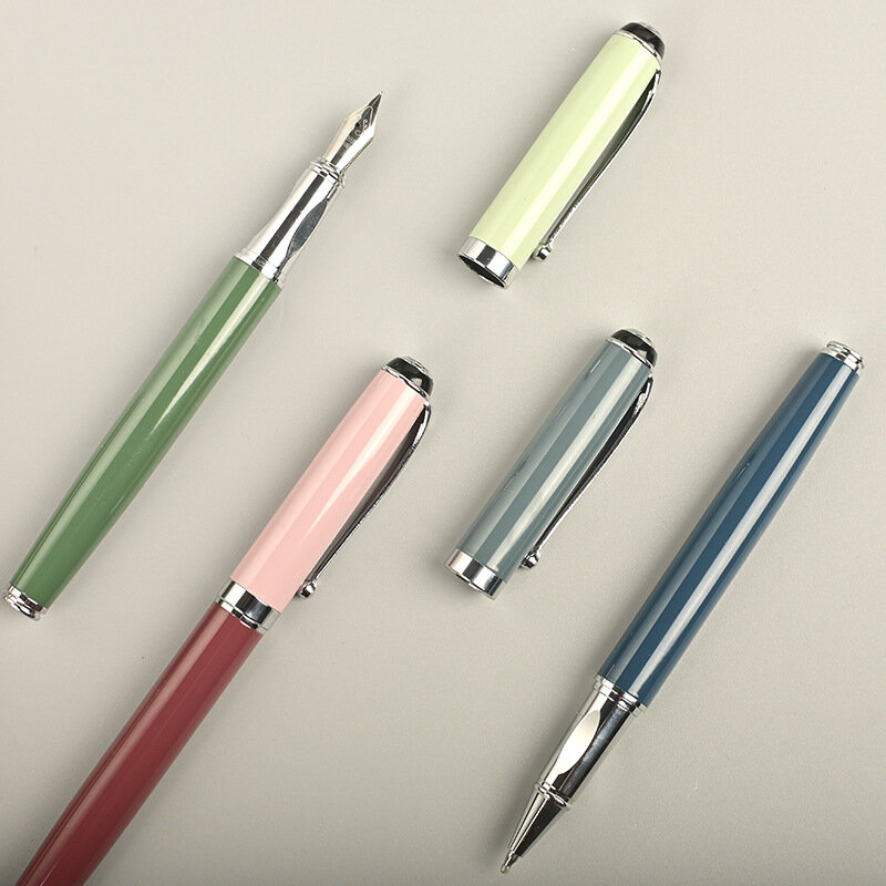 Macaron Color Metal Fountain Pen Writing Business Office Pen Set Student Supplies Office Accessories Ink Pen Gift Box