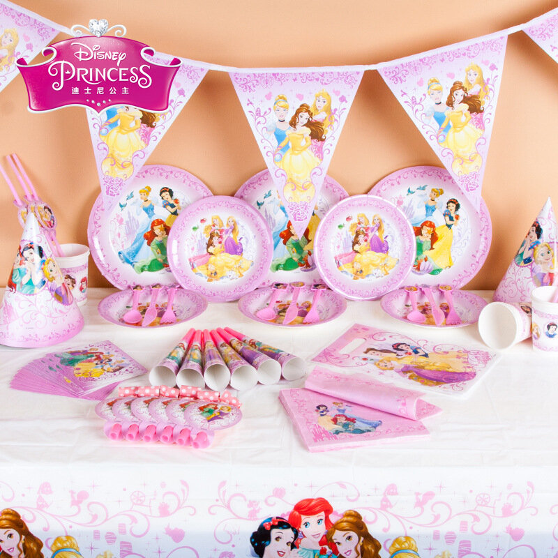 ديزني الأميرة موضوع المتاح مجموعة أدوات المائدة الطرف سعيد الاطفال حفلة عيد ميلاد الطفل زينة الحمام لوازم عيد ميلاد الفتيات