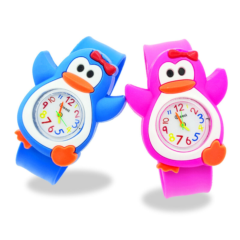 Montre pingouin/lapin/oiseau/éléphant pour enfants, montre-bracelet 3D de dessin animé, montre à Quartz, cadeau pour filles et garçons