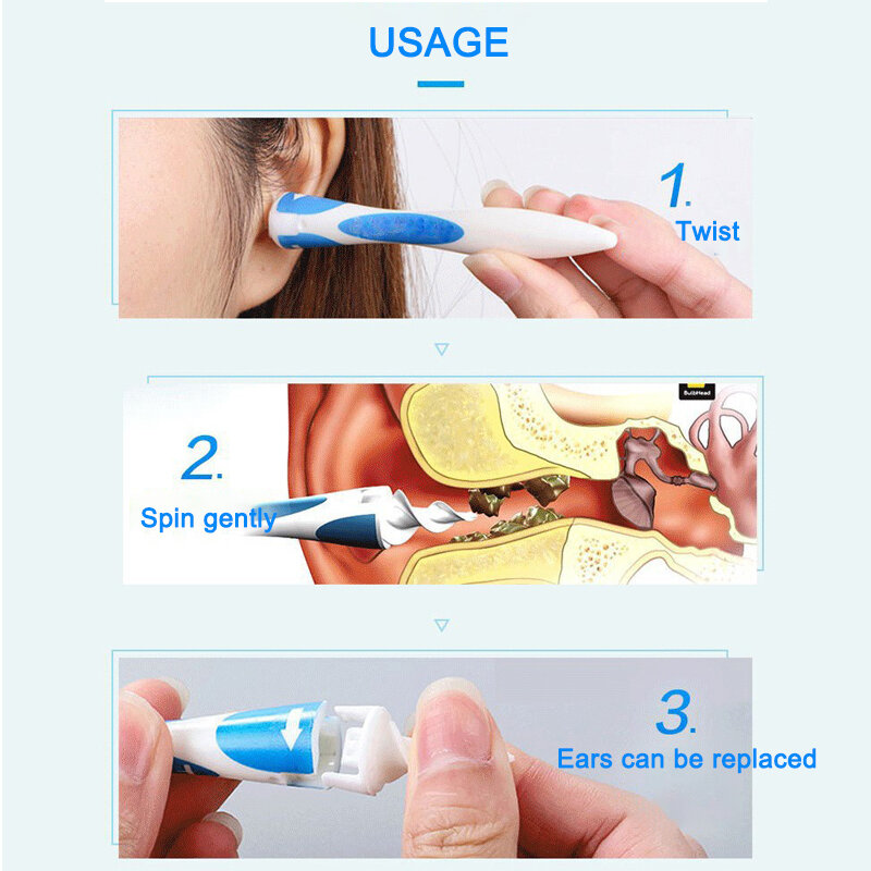 귀 스푼 회전 나선형 귀 클리너, 귀 청소용 실리콘 이어 피커, 귀 청소, 왁스 제거 도구, 면봉