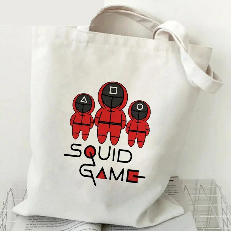 Large Szie Korean Squid Game Shopping Bags Harajuku Cartoon Vintage Hip Hop Bag Canvas Bag Funny Women's Shoulder Bags