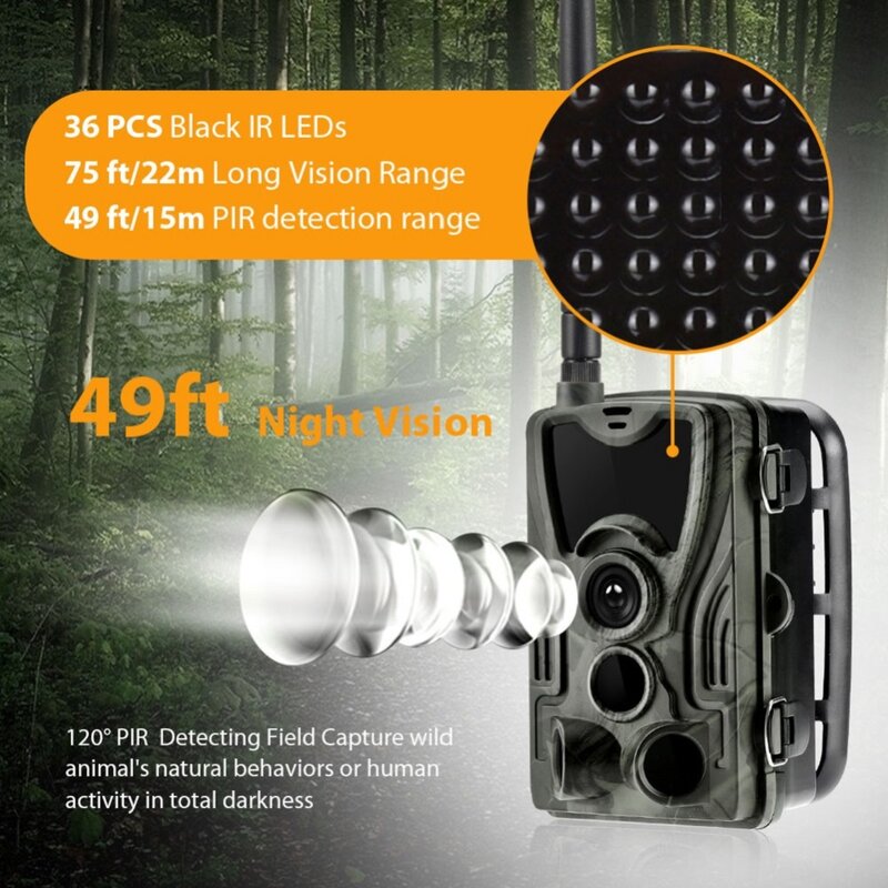 Câmera de trilha embutida para caça, 16mp, sms/mms/smtp, ip66, armadilha fotográfica, tempo de disparo de 0.3s, visão noturna, câmeras de caça, celular
