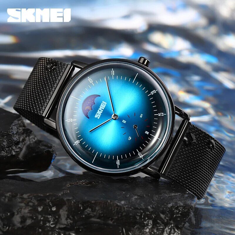 2021 neue Fashion Offizielle Quarzuhr Männer der Armbanduhr Luxus Mesh Gürtel Mond Phase Display Uhren Original Marke SKMEI Stunde
