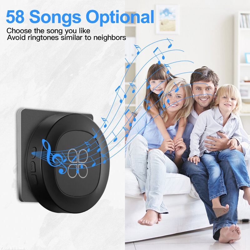 Elecpow – sonnette de porte intelligente sans fil, auto-alimentée, étanche, 58 chansons, carillon, Kit de sonnette de sécurité pour l'extérieur, maison intelligente