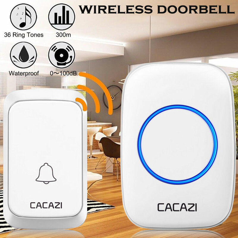 Waterproof wireless doorbell smart home battery powered 300M remote home wireless doorbell receiver with 36 kinds of music