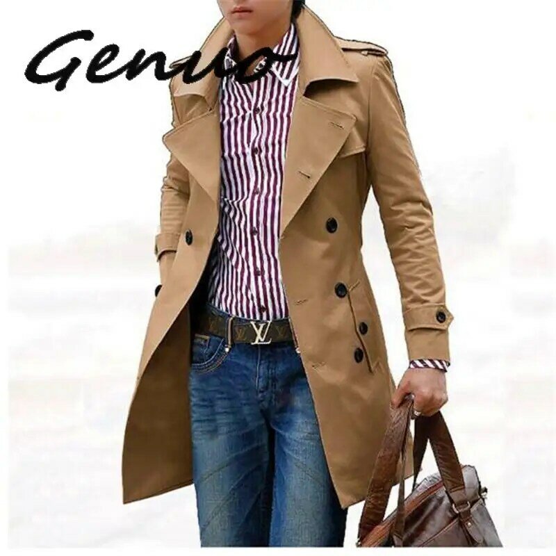 Genuo – Trench-Coat Long pour homme, coupe-vent, Slim, Double boutonnage, pardessus, nouvelle mode, automne et hiver, 2019