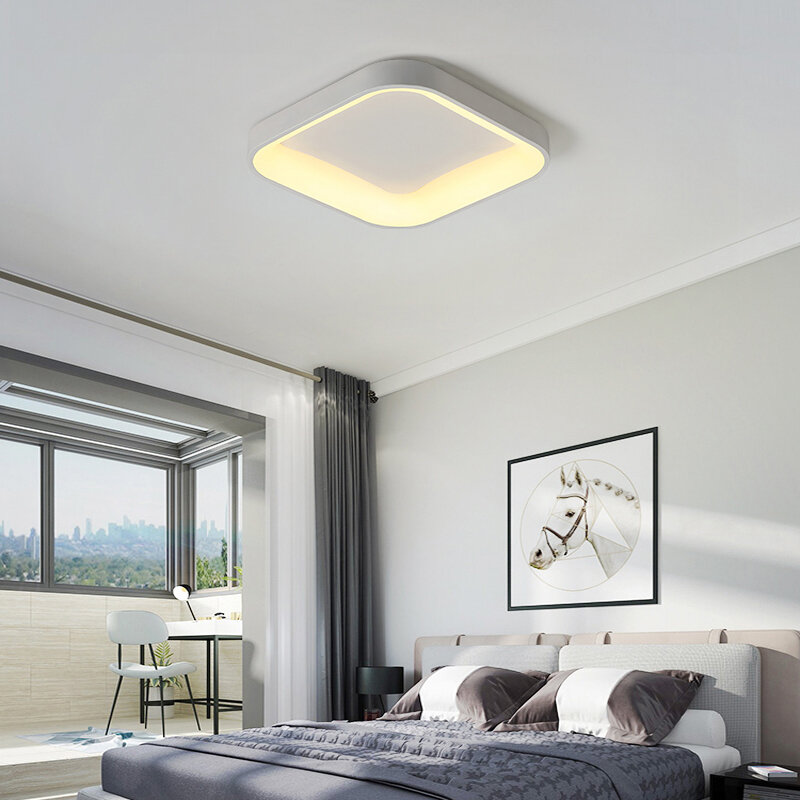 Luminária de teto em led clássica, moderna, para sala de estar, quarto, estudo, corredor, iluminação cinza ou branca, lâmpada regulável com controle remoto