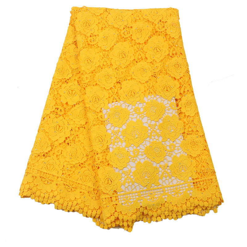 Tela de encaje de guipur bordado francés, tejido africano de alta calidad para costura de fiesta y boda, color blanco, 2021, YA3399B-1