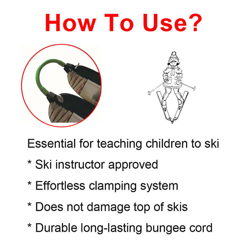 Winter Ski Tip Connector Safe Skiing Outdoor Elastic Clip Ski Beginners Training Easy Wedge Speed Control Kid Protection