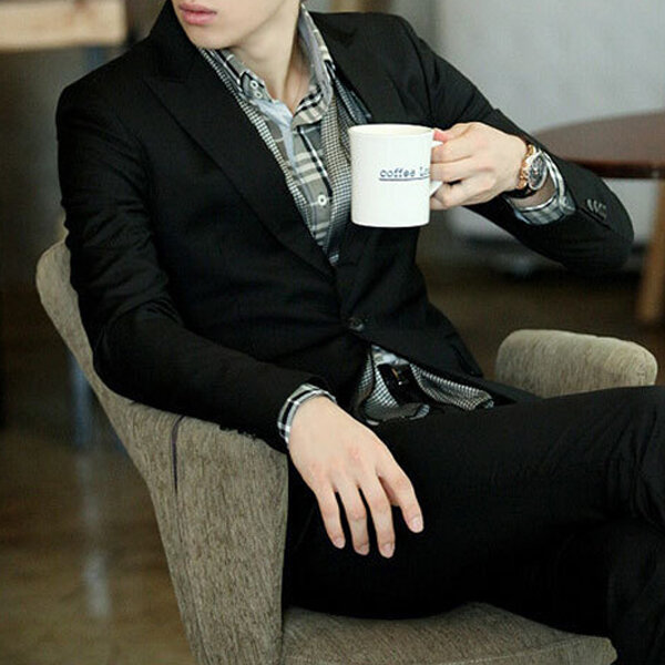 Chaqueta ajustada para hombre, traje de estilo coreano, negro, informal, de negocios, de uso diario, NYZ Shop
