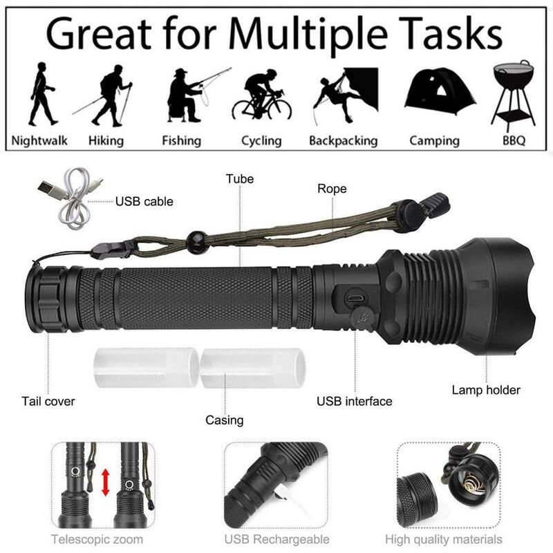 2000 Lumens Flashlight Xhp70.2 Most Powerful Led Flashlight Usb Rechargeable Torch Xhp50.2 Use 18650 or 26650 Battery Camping