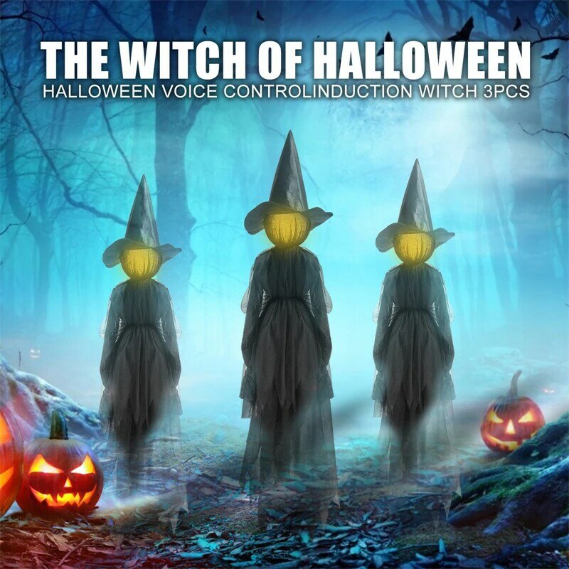 Set di decorazioni di Halloween illumina le strega che si tengono per mano Horror urlando Witche con picchetti suono attivato sensore Decor