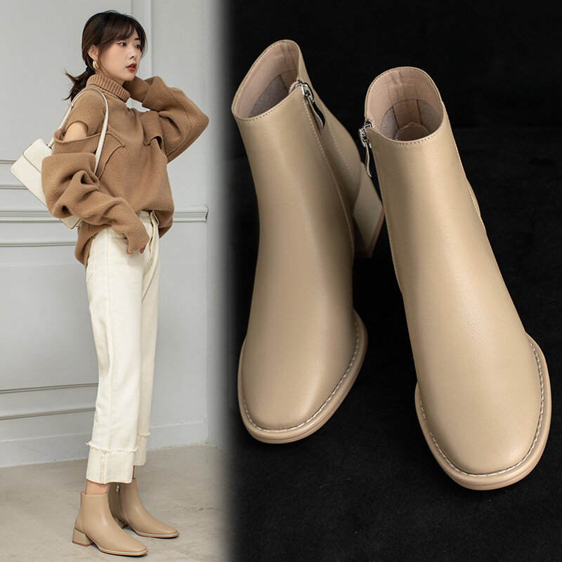 Botines de piel auténtica para mujer, botas modernas de 22-25cm para otoño e invierno, zapatos de plataforma, 3 colores