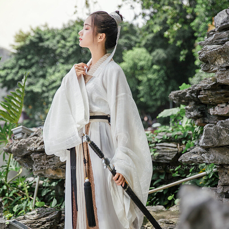 Tradisional Cina Hanfu Gaun Tang Suit Rok Atasan Pria Wanita Jepang Samurai Cardigan Kimono Yukata Jubah Gaun Cosplay Kostum