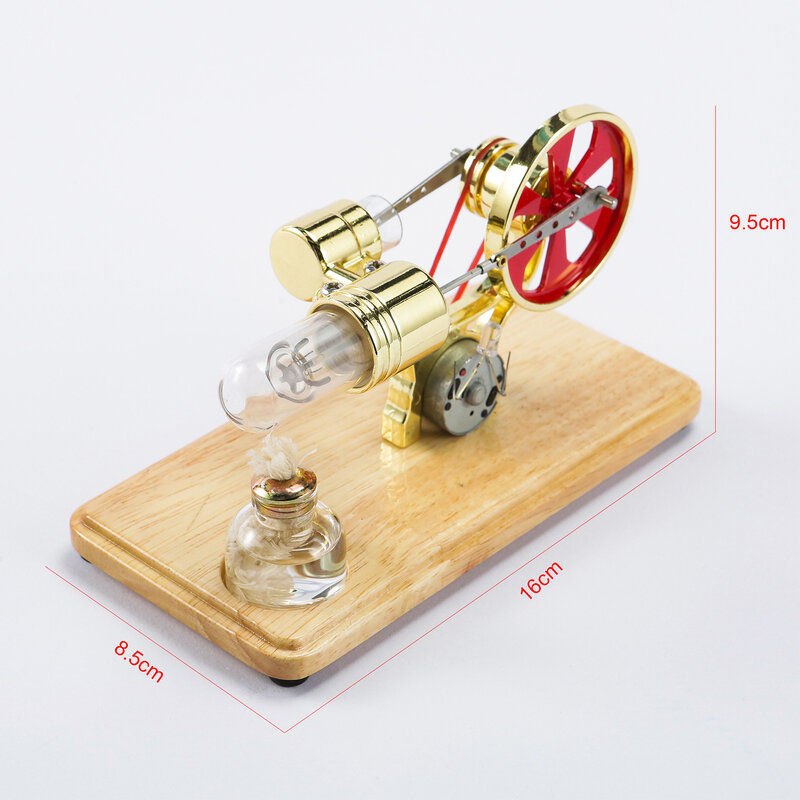 Kit de Motor Stirling, generador de electricidad, modelo de Motor de aire caliente, modelo de generador físico con luz LED, volante de inercia, Base de madera