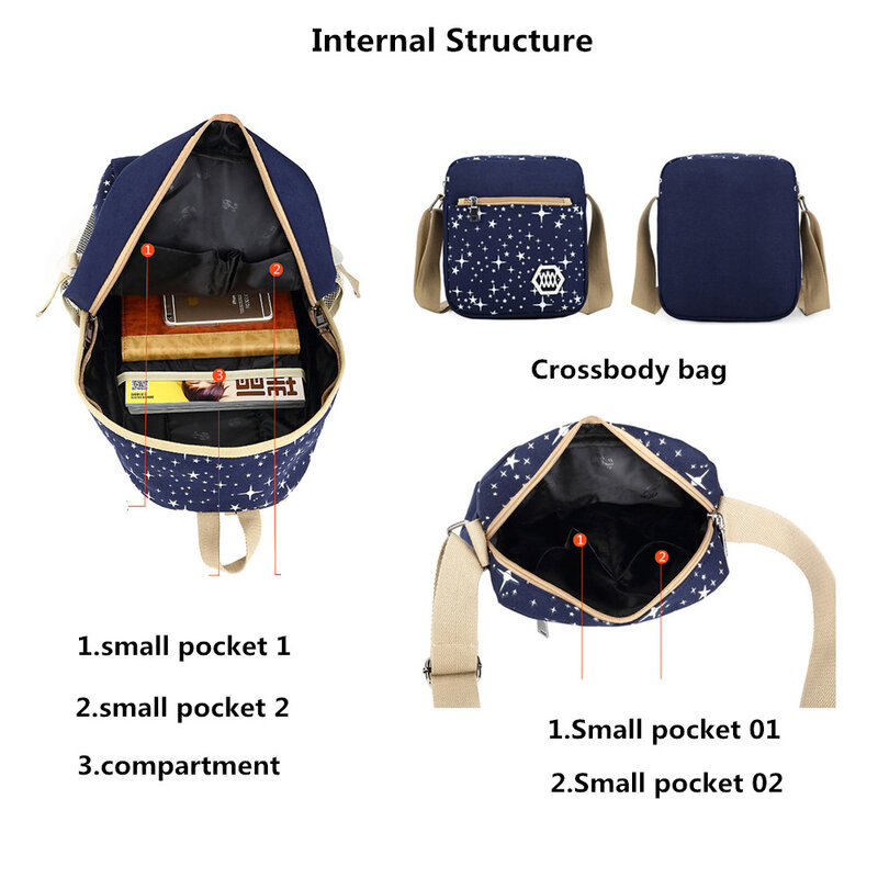 3 pçs/set mulheres mochila sacos de escola estrela impressão bonito mochilas com urso para adolescentes meninas saco de viagem mochilas