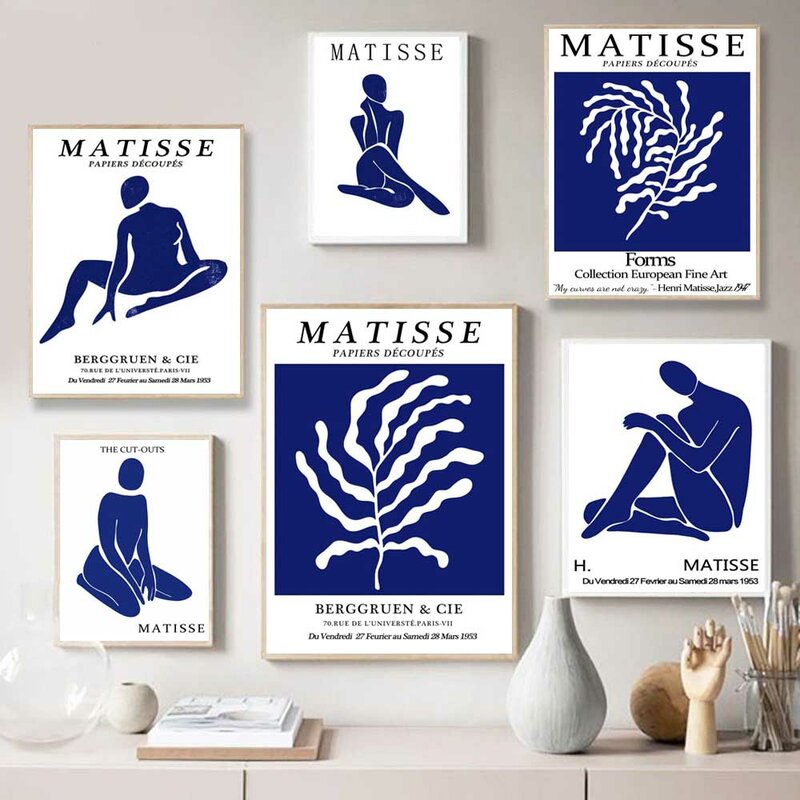 Skandynawski abstrakcyjny art Matisse plakat niebieski motyw rysunek druk na płótnie malarstwo salon korytarz dekoracja domu mural