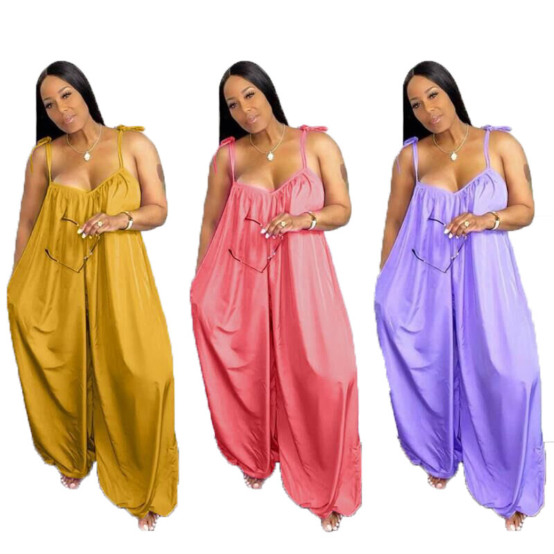 Chiclover Plus Size Women Clothing Wholesale Items Casual Fashion Clothes Loose Jumpsuit Sexy Suspender Jumpersuit Summer Romper