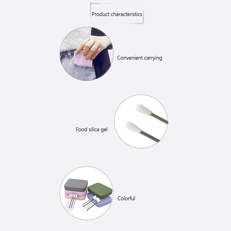 4PCS Kosmetik Silikon Kapas Swab Stick Dapat Digunakan Kembali Kapas Double-Headed DIY Protable Dapat Didaur Ulang Pembersih Telinga Super Lembut Penyeka