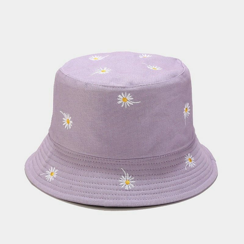 Gorra de pescador de doble cara con bordado de margaritas pequeñas para mujer, sombrero protector solar para exteriores de Otoño, para amantes