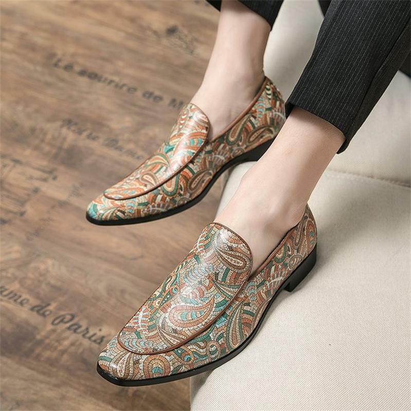 2021 New Men's Shoes Fashion Casual Classic Pointed PU High-end Printing Low-heel Comfortable Daily All-match Loafers 3KC303