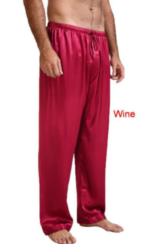 Pijama de cetim de seda dos homens calças 2019 nova soild em branco simples lounge macio ampla perna calças sono bottoms tamanho S-XL mais