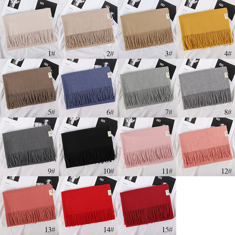 Phụ Nữ Khăn Choàng Cashmere Chắc Chắn Dày Ấm Khoác Mùa Đông Khăn Quàng Cổ Cho Nữ Hijabs Khăn Choàng Pashmina Sò Len Tua Rua Nữ Echarpe 2021