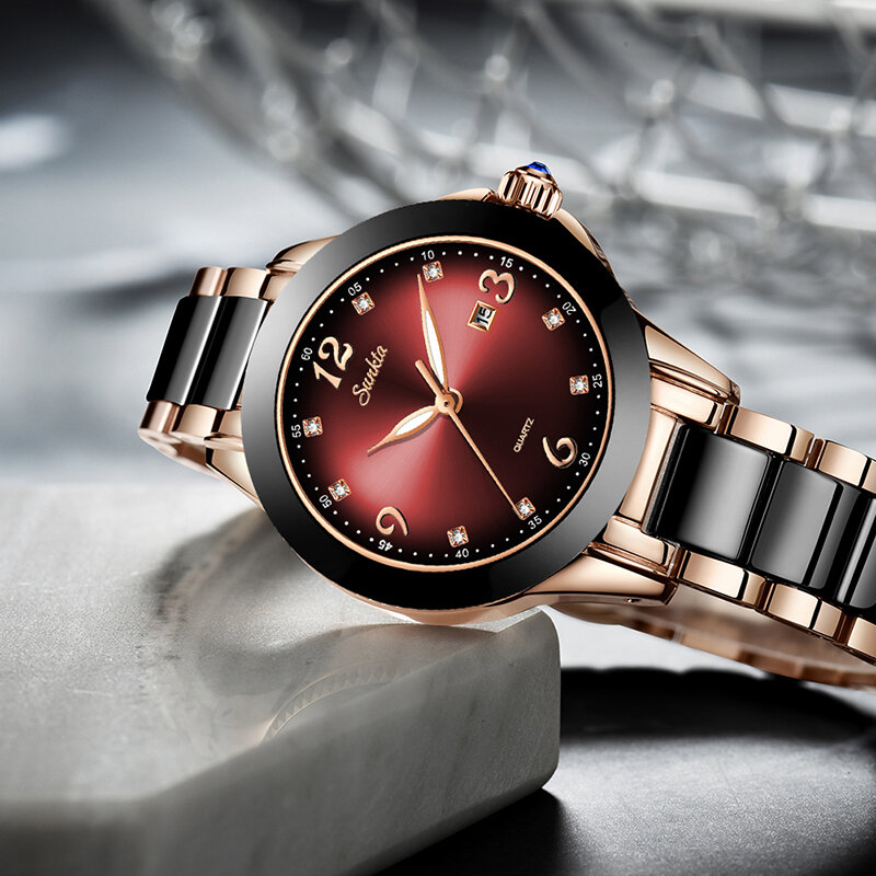 2022 sunkta marca quente relógio de moda feminina luxo cerâmica e liga pulseira analógico relógio pulso relogio feminino montre relogio