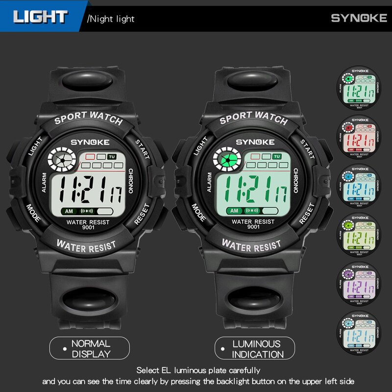 SYNOKE-relojes deportivos para niños, pulsera Digital LED resistente al agua, electrónica, para estudiantes