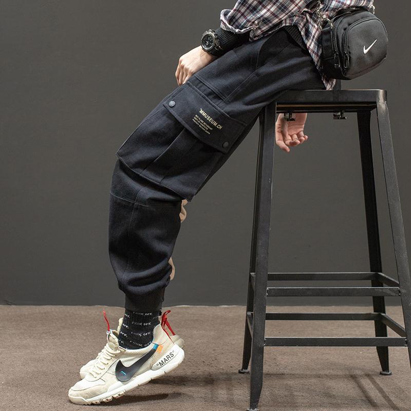 men running casual trousers overalls men's loose multi-pocket beam feet casual pants trousers autumn and winter tide