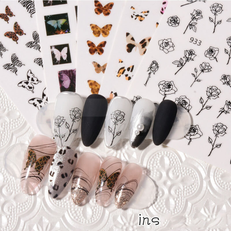 Pegatinas 3D con estampado de mariposas y leopardo para uñas, calcomanías de estilo bohemio para manicura, 10 Uds.