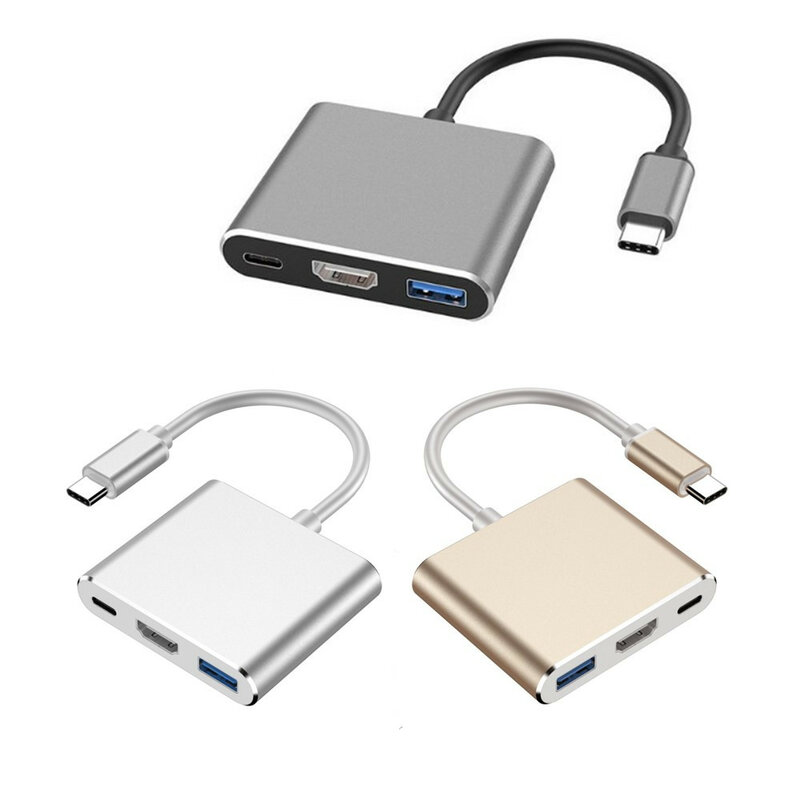 3-in-1 USB 3.0 유형 C 4K HDMI 디지털 AV 어댑터 Macbook hub 용 충전 및 연결 변환기 HDTV 용 다기능 픽셀
