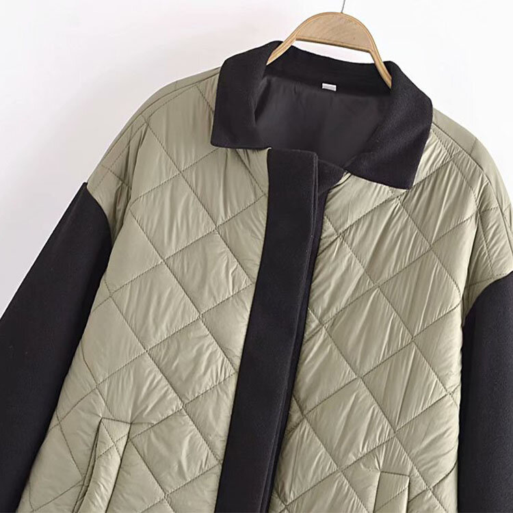 Vestido de algodón de manga larga de malla para mujer, abrigo de algodón con decoración de bolsillo de un solo pecho, novedad de otoño 2021