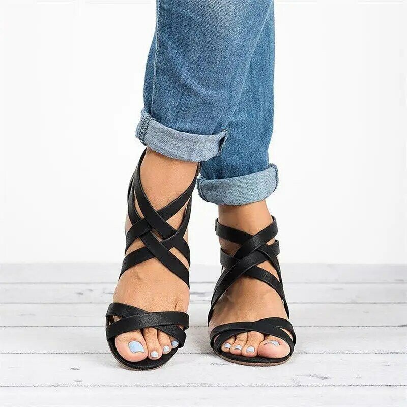 Sandalias de tacón bajo para Mujer, Zapatos informales de talla grande 43, para verano, 2020