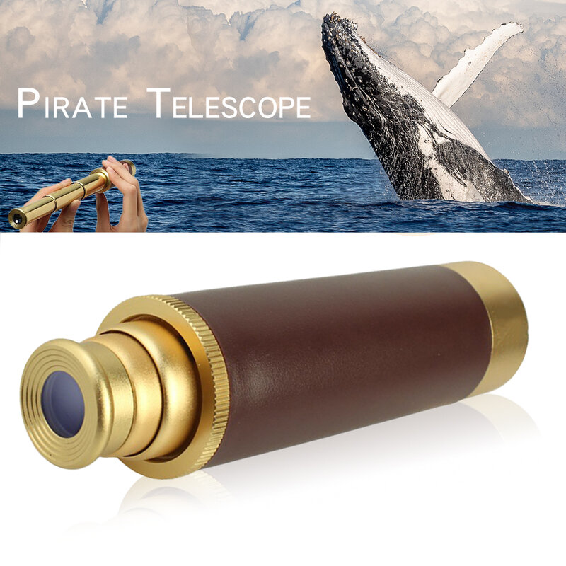 Monóculo pirata monocular retrô, telescópio dobrável com zoom, 25x30, bolsa de couro, para trilhas, viagens