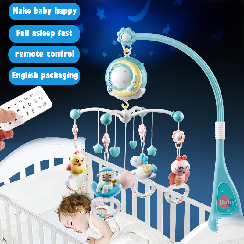 Bayi Tidur Cepat Kerincingan Bayi Tempat Tidur Mainan Remote Control Bingkai Berputar Bergerak Bel Kotak Musik Proyeksi 0-12 Bulan Bayi Baru Lahir